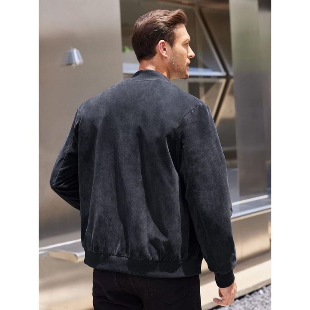 COOFANDY - Men's Casual Varsity Jacket Vintage Light Brown - Picture 4 of 11